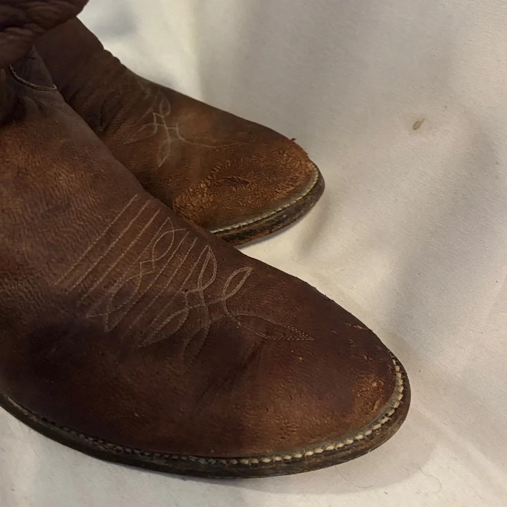 LARRY MAHAN Men Brown LEATHER COWBOY WESTERN BOOTS Size 10